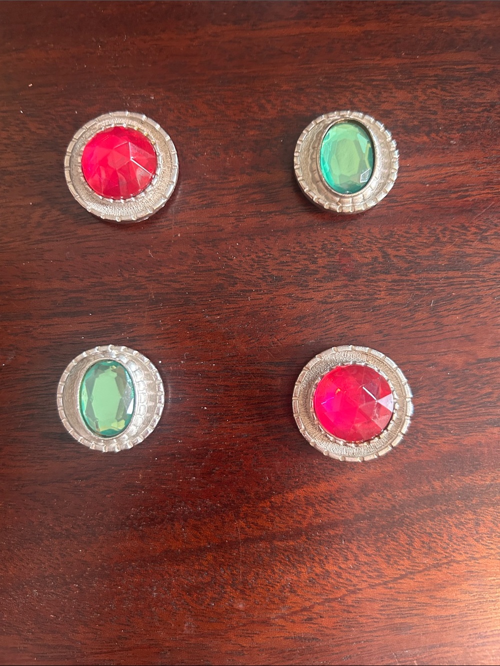 Vintage Deadstock Gemstone Button Covers Pink Green (Set of 4)